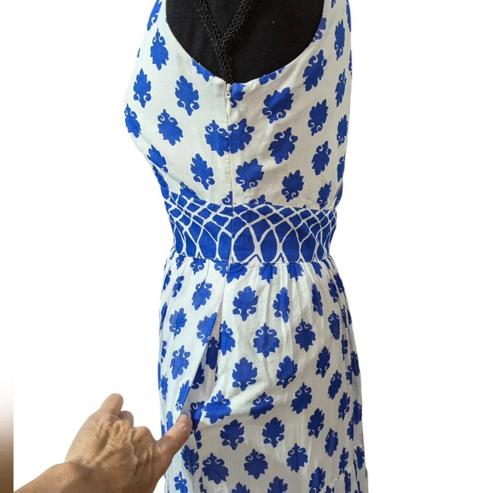 J Crew Santorini Blue White Tile Print Cotton Maxi Dress Size 00 - Picture 9 of 16